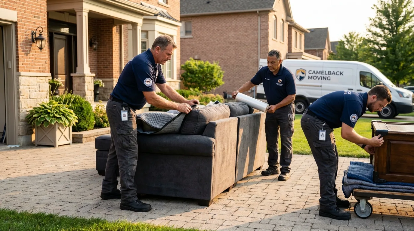 Large estate moving crew wrapping furniture in Nahant, MA