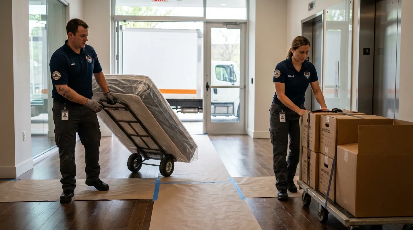 Professional apartment movers loading elevator in Nahant, MA