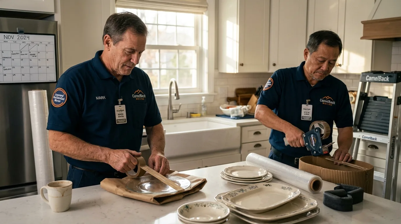 Professional crew packing kitchen dishware in Nahant, MA